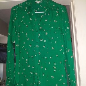 Green & Flowers button down top